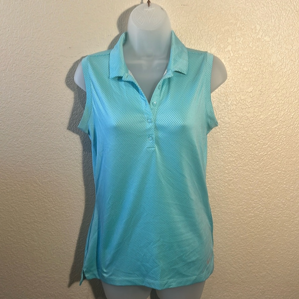 Nike Golf S seafoam with black spots collared polo sleeveless heatgear vacation